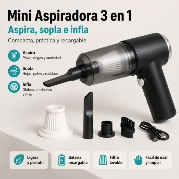 Mini Aspiradora Sopladora 3 en 1 Recargable