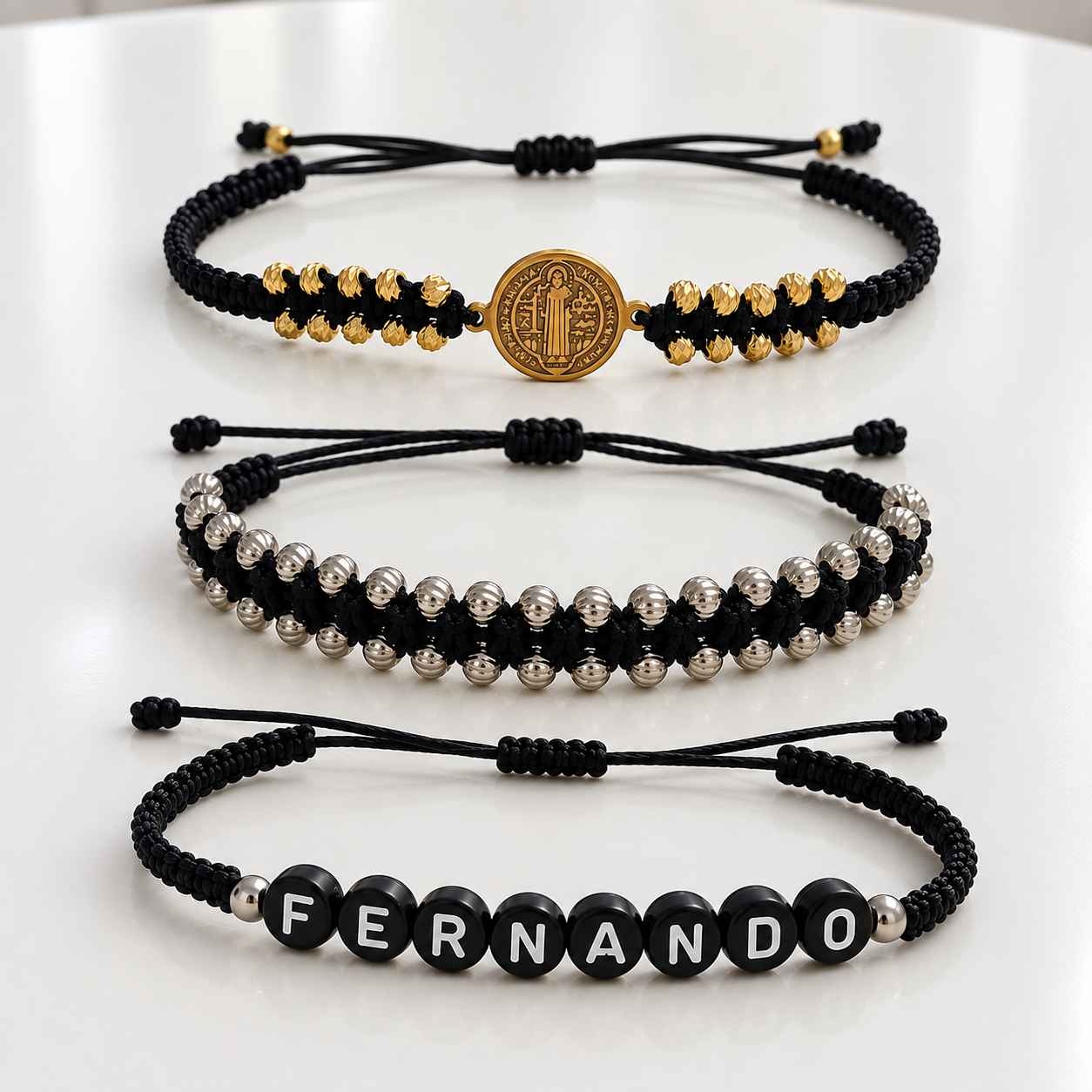 Combo 3 Manillas Artesanales Personalizada, San Benito y Obsidiana Plateada 1